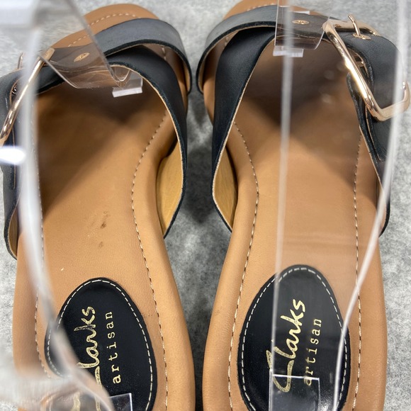 Clarks Black Leather Cross Strap Slip On Slide Sandals Womens 8.5 - Picture 6 of 10